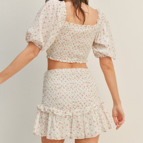 2 piece set: Boho Floral Print Crop Top & Ruffle Hem Skirt Set - Picture 3 of 6